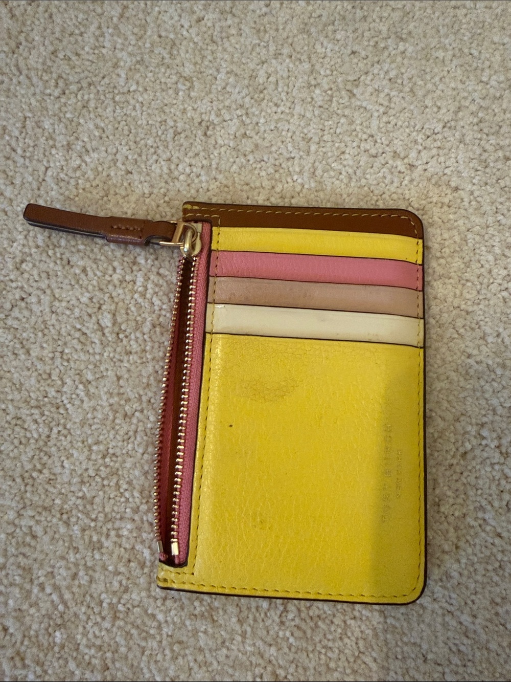 Tory Burch Yellow Multicolor Leather Card Case